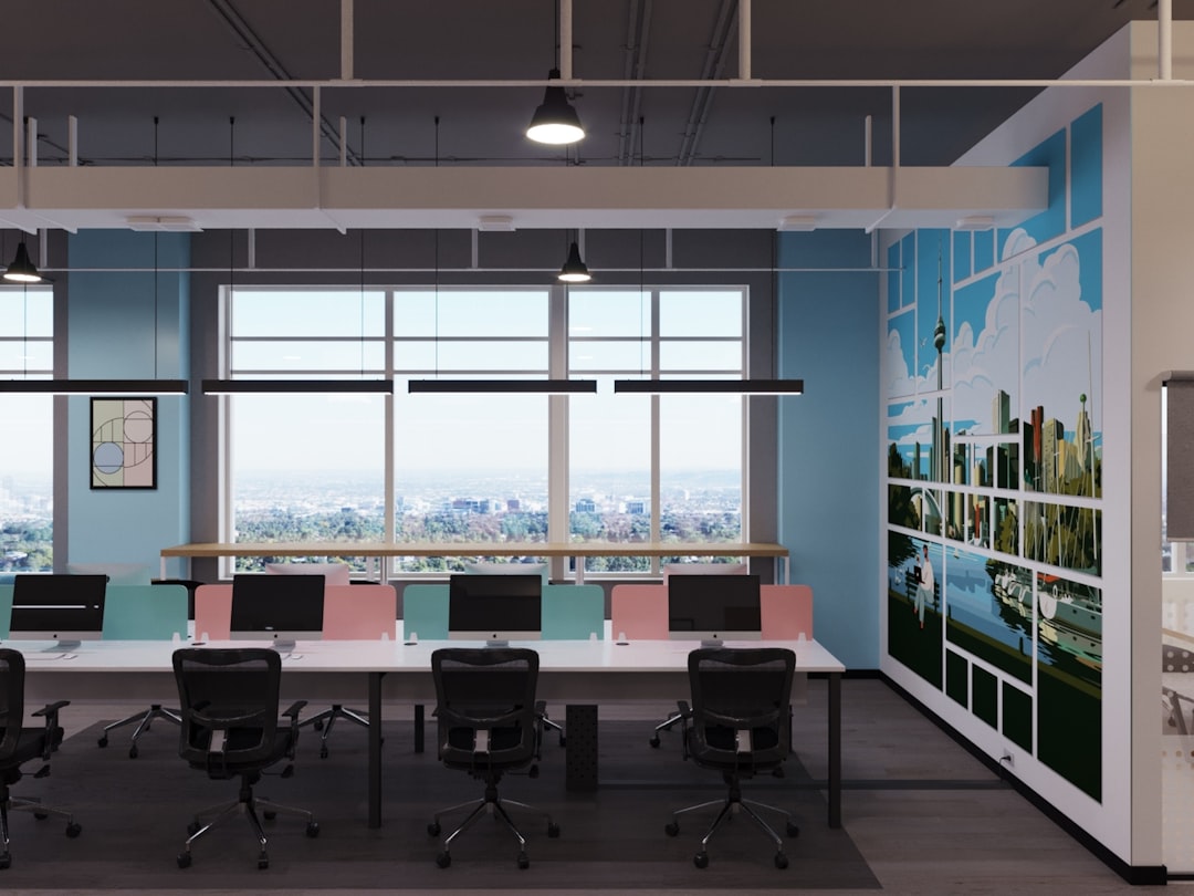 A modern office setting with a panoramic view, symbolizing company growth and vision.
